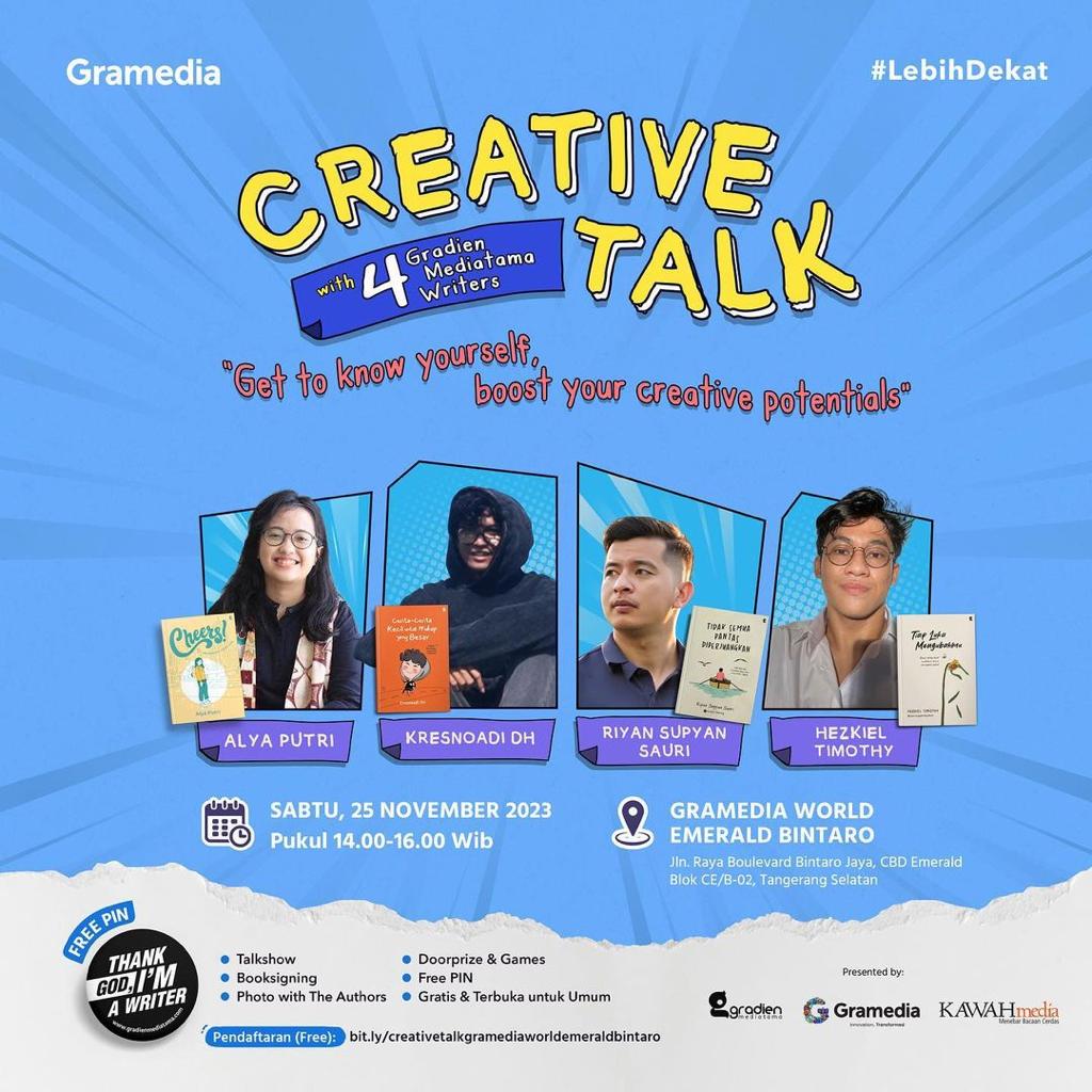 Gramedia World Emerald Bintaro Menghadirkan CREATIVE TALK: Menggali Potensi Kreatif bersama Para Penulis Muda